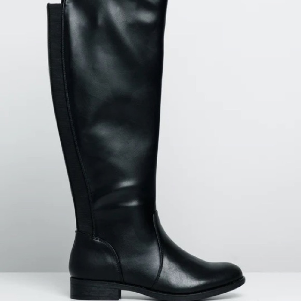 Knee high black pleather boots